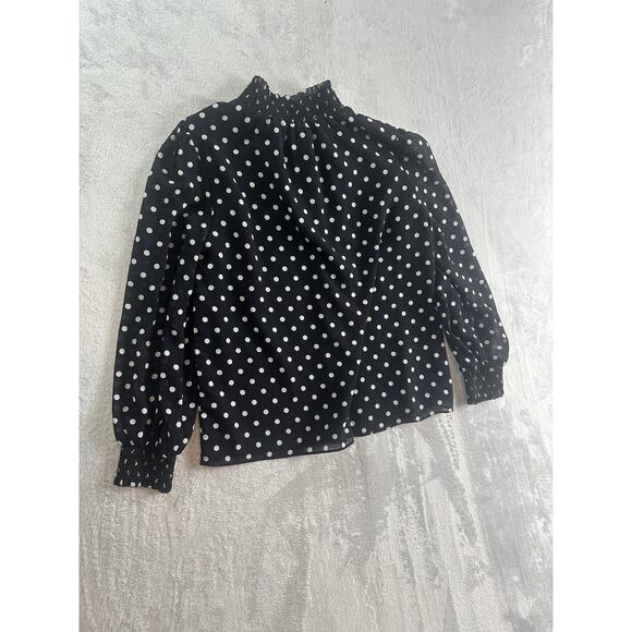 J. Crew Smocked Dot Crinkle Chiffon Top – Black & White – Size S - Picture 3 of 6